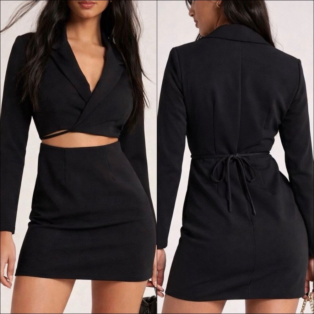 NWT Abercrombie & fitch Wrap-front cutout blazer dress Black size XS Petite